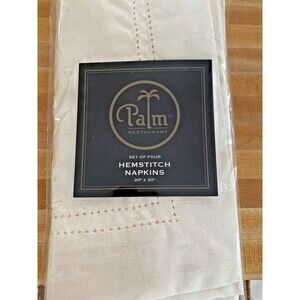 NIP Palm Restaurant Set Of Four Hemstitch Napkins Ivory 20"X20"